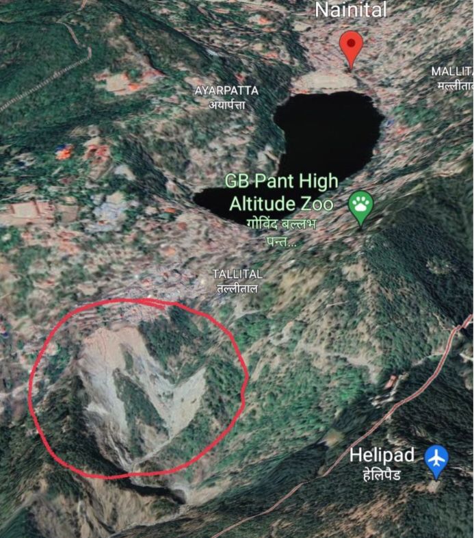 Nainital Landslide Zone marked out
