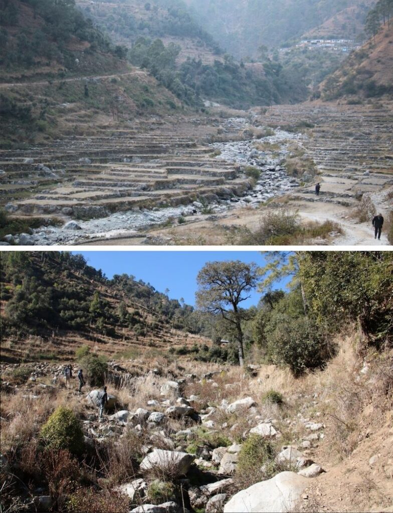 Dry and affected agricultural terraces near village Pujaldi 